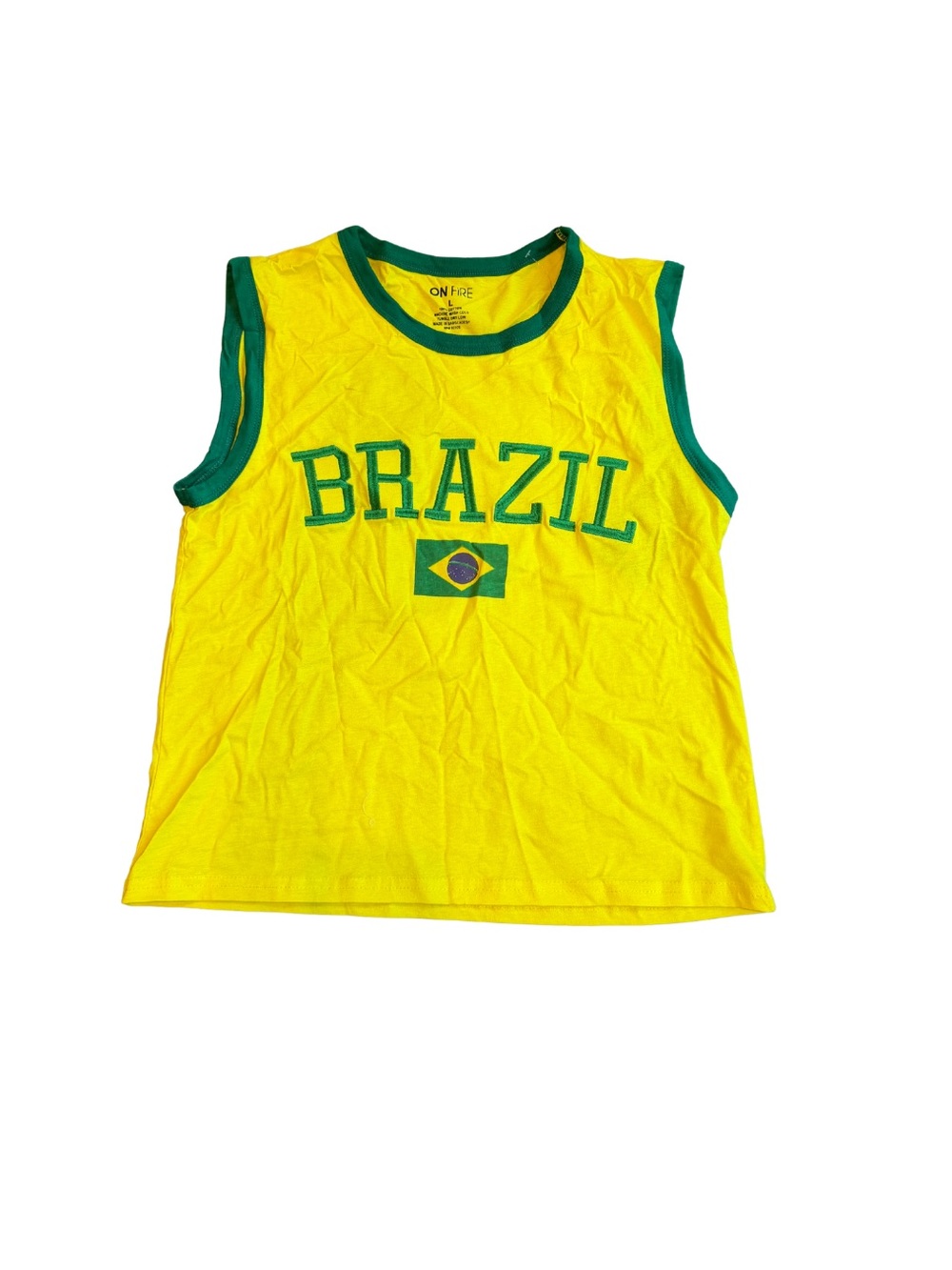 On Fire Yellow Brazil Tank Top with Green Trim